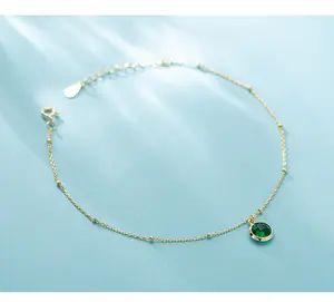 foot s925 jewelry Emerald Zircon Ankle bracelet payal emerald jewelry original handmade women's anklet in silver and gold colors