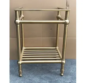 Soporte de consola para lavabo de baño, marco dorado de latón antiguo, sistema de patas de lavabo, base de tocador de metal, Carrara