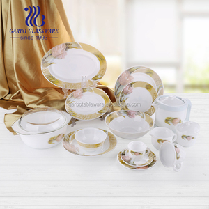 中国批发工厂经典蛋白石餐具便宜定制贴花餐具58件蛋白石玻璃器皿餐具套装 - Product Image 5