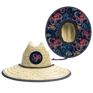 JAKIJAYI Verano Prevent Bask UV50 Beach Surf Hat Salvavidas Sombrero De Paja Sombrero De <span class=keywords><strong>Playa</strong></span> Parche personalizado Logo Hombres de ala ancha Negro - Product Image 2