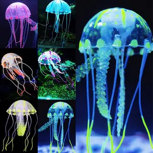 Wholesale Hot Sale Silicone Aquarium Simulation Glowing Fluorescent Jellyfish Lamp Plant Ornament Fish Tank Decorations