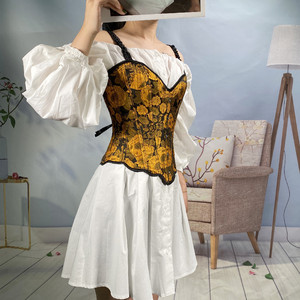 Corset gothique jaune à imprimé floral avec bretelles de soutien-gorge, baleines en acier, serre-<span class=keywords><strong>taille</strong></span>, dos lacé, style vintage, pour soirée - Product Image 4