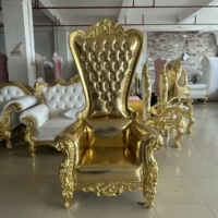 Chaise Trône Dorée Sculptée Européenne pour Mariage, Banquet et Fête – Modèle Royal Roi et Reine