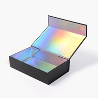 Boîte-cadeau de papier holographique de carton rigide de fermeture magnétique noire de luxe plat rigide de logo fait sur commande de quantité minimale de commande bas