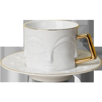 Tasse de café en céramique, de style nordique, avec visage tridimensionnel, dessin en or, grande tasse, soucoupe à basse os, service à thé de l'après-midi, nouvelle collection
