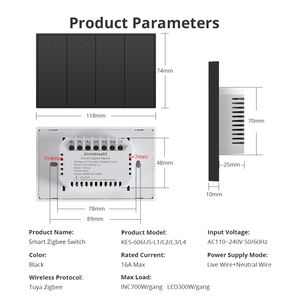 Interruptor de Luz de Pared Zigbee Zemismart Negro con Neutro, 1, 2, 3, 4 Botones, Interruptor Inteligente Compatible con la Aplicación Tuya, <span class=keywords><strong>Alexa</strong></span> y Google Home - Product Image 6