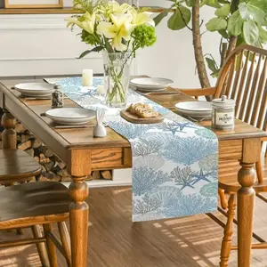 沿岸航海テーブルランナーオーシャンシーシェルスターコーラルテーブルランナーダイニングルームキッチンホリデーとパーティーテーブルの装飾