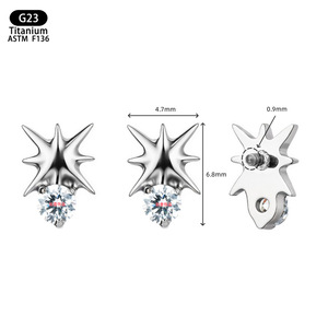<b>Titanium</b> Sea Urchin <b>Stud</b> Earrings 4.7mm G23 F136 Prong Set Zircon Ear Cartilage Jewelry - Product Image 1
