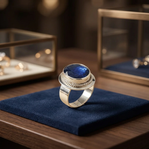 925 Silver Classic Ring With Blue Sapphire Bezel Setting Unisex Fine Jewelry - Product Image 3