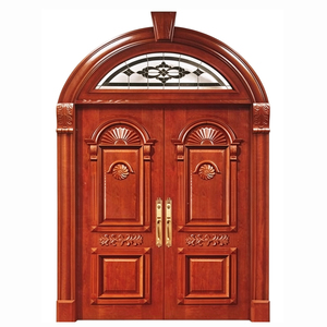 Puerta Doble de Entrada Exterior para Villa, Modelo GA-03F, de Madera Cengal Resistente y Sólida, con Panel Superior de Vidrio - Product Image 1