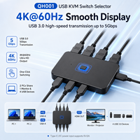 Conmutador KVM HDMI de 2 Puertos, Selector USB 3.0, 4K 60Hz, 2 Entradas y 4 Salidas, Caja de Compartición de PC, Chip GL3510+ASW3410, Compatible con Teclado y Ratón
