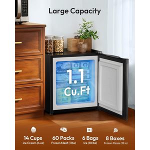 Mini-congélateur EUHOMY 1,1 pieds cubes, congélateur compact vertical à porte simple, porte réversible noire, dégivrage manuel - Product Image 3