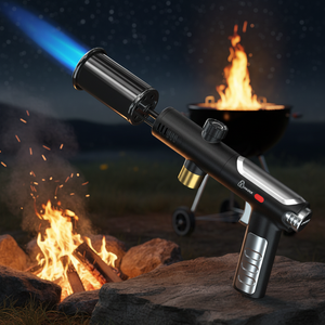 Lanciafiamme Portatile Classico Riutilizzabile in Acciaio Inox e Lega di Zinco, <span class=keywords><strong>Torcia</strong></span> a Propano per Falò, Bruciatore per Barbecue - Product Image 1