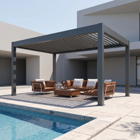Pergola en profilés métalliques en aluminium, élégante, luxueuse, moderne, carrée, avec revêtement en poudre, durable, imperméable, résistante au vent, protection UV