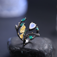 C7758 Collection de créateurs respectueux des pierres précieuses naturelles Bagues en argent sterling 925 plaqué or et pierre de lune