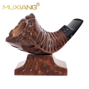 Muxiang Briar Wood Smoking Pipe Hollowed-out Horn Shape With Tamper Base Free Type Tobacco Pipe Gift - Product Image 2