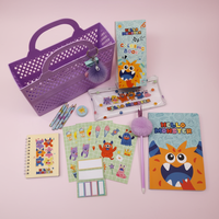 Nuevo Estuche Portátil de 4 Piezas para Lápices de Colores, Cestas Moradas, Set de Papelería con Diseño de Monstruo de Dibujos Animados para Niños