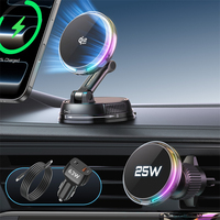 Meilleures ventes 2026 : Support magnétique universel pour iPhone 17 Pro Max avec support et lumière RGB, chargeur de voiture sans fil 25W