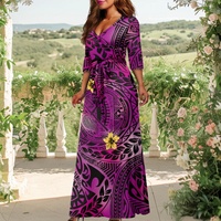Robe longue personnalisée écologique Samoan Puletasi, style polynésien, col en V, robes longues élégantes de grande taille pour femmes pour l'automne