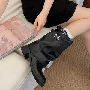 Botas de Tacón Grueso Negras Estilo Vaquero Occidental Retro para Mujer, Botas Modernas de Alta Gama 2026 - Product Image 2