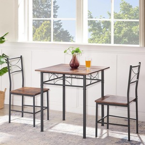 Simple retro <b>brown</b> back dining chair set, small apartment dining <b>table</b> and chair set, home dining room furniture combination - Product Image 2