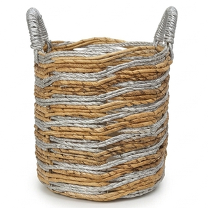 Two Tone Natural Straw Woven Storage Basket Eco Friendly Rattan Planter Pot Cover Laundry <b>Hamper</b> With Handles For Home Decor - Product Image 2