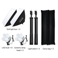Kit d'éclairage Softbox PULUZ 2 pièces 50x70cm, équipement de photographie de studio photo, trépied 140CM, 8 ampoules E27 20W 5700K