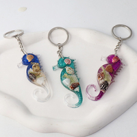 Porte-clés Plage Océanique, Porte-clés Hippocampe, Véritable Coquillage dans de la Résine, Bijoux en Résine Époxy, Accessoires pour Sac à Main, Porte-clés de Voiture pour Femmes et Filles