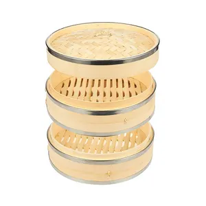 Newell Conjunto de bolinhos antiaderente para cozinhar, cesta de vaporizador de bambu chinês Dim Sum de 10 polegadas para pão cozido no vapor ou outros apetites