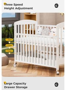 Lit bébé en bois réglable en hauteur avec tiroir, <span class=keywords><strong>anti</strong></span>-moustiques et lumières intégrées – Meilleure vente - Product Image 3