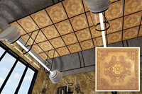 Plaques de plafond en PVC imitation peinture dorée vintage, design européen en relief, panneau mural intérieur, imperméable, décoration de salon de manucure PL08