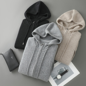 <strong>Men's</strong> Autumn Winter Pure Wool <strong>Cardigan</strong>, Hooded <strong>Zip</strong> <strong>Up</strong> Thick Coat, Knit Sweater, Customizable - Product Image 2