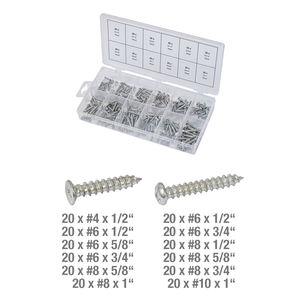 Surtido de tornillos de acero autorroscantes de 240 piezas Acabado de zinc para metal y madera - Product Image 1