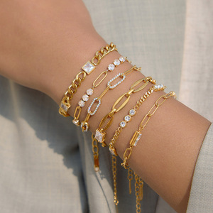 Pulsera de cadena de oro con circonitas engastadas en bisel para mujer, joyería de regalo. - Product Image 3
