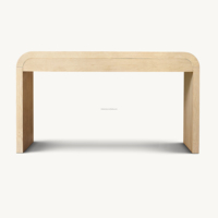 Bureau d'écriture en chêne massif séché au four, poste de travail pour bureau à domicile, profil incurvé, deux tiroirs, mobilier en bois moderne Japandi