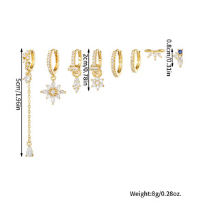 Ensemble de 8 Pièces de Boucles d'Oreilles Pendante en Argent S925, Clous d'Oreilles et Boucles d'Oreilles en Or pour Piercings Multiples - Product Image 6