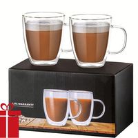 Tasses à café en verre à double paroi, isolation thermique, écologiques, pour le camping, en verre transparent, pour thé, boissons chaudes/froides, avec poignée, style américain