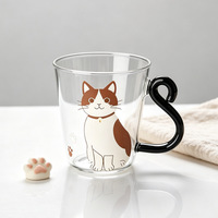 Tasse à thé en verre de 250 ml, adorable et créative, en forme de chat, avec poignée en queue de chat, pour jus, café ou eau