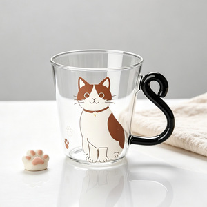 Taza de Té de Vidrio con Diseño de Gato, 250 ml, Linda y Creativa, Taza de Jugo, Taza de Café con Diseño de Dibujos Animados, Vaso de Agua con Asa de Cola de Gato - Product Image 2
