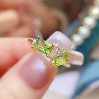 Factory Wholesale Romantic Simple 925 Sterling Silver 18k Gold Plated Natural Peridot Fashion Ring Women for Birthday Party Gift