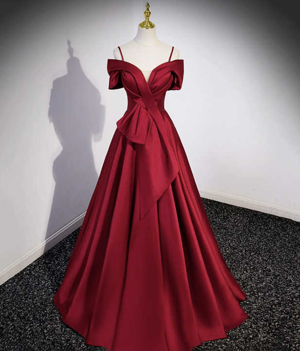 Cross Pleated Bodice Spaghetti Straps Satin Dresses Red