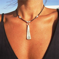 Mode grand creux métal argent perlé cercle pendentif collier en cuir corde chaîne collier femmes hommes