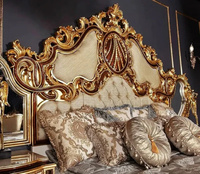 Hand geschnitzte Design-Kunst im antiken Stil Gepolstertes Schlafzimmer Kingsize-Bettmöbel-Set mit Vintage-Kopfteil aus Gold und Weiß
