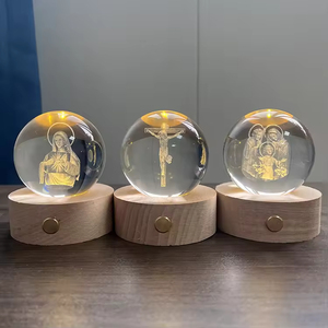 Jésus boule de cristal Led forme ronde USB Charge 3D veilleuses décor pour noël enfants cadeau lampe de Table - Product Image 3