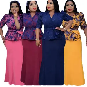 CFA594 Hoge Kwaliteit Afrikaanse Jurken Voor Vrouwen Kleding Plus Size Jurken 4XL 5XL 6XL 7XL Bloemenprint Elegante Casual Jurken