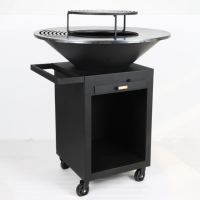 Neuheiten: Outdoor BBQ Plancha Feuerstelle, Holzbefeuerter Schwerlast-Brasero mit Holzlager für Garten und Terrasse