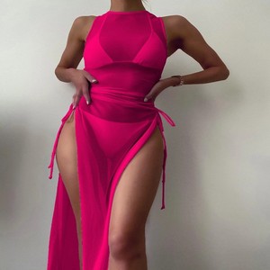 Nouveau Crochet couvrir robe de plage fronde voir à travers évider femmes été tricoté maillots de bain Bikini couvertures maillot de bain femmes - Product Image 3