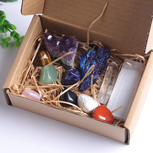 Juego de cristales curativos de Chakra espiritual al por mayor, Kit de racimo de <span class=keywords><strong>amatista</strong></span> de piedra caída con caja de regalo - Product Image 2