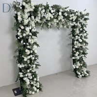 Gapura Bunga Persegi Realistis dengan Daun Hijau Putih dari Sutra untuk Latar Belakang Pernikahan 8FT X 8FT, Dekorasi Pintu Masuk Resepsi Natal dan Tahun Baru