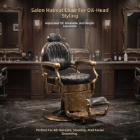 Fauteuil de Barbier Rétro de Luxe en Métal Doré, Éponge Épaisse Résistante à l'Usure et à Haute Résilience, Hauteur Réglable, Pompe Hydraulique, Usage Commercial